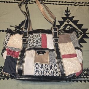 Fossil Patchwork Tote - Black, Red, Tan, Cream